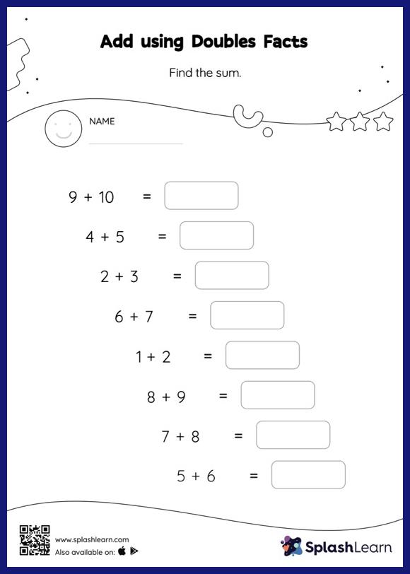 Doubles and Near Doubles Addition Strategy Worksheets for Kids Online