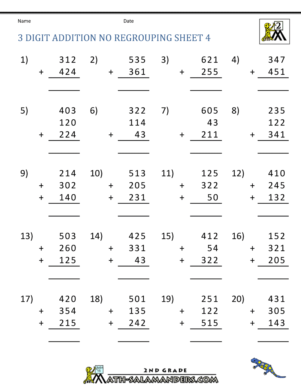 addition worksheet no regrouping 3 digit