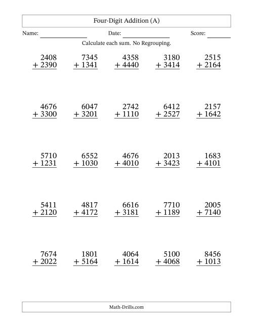 addition worksheet no trading