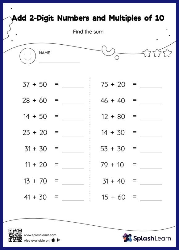 Add 2-Digit and 1-Digit Numbers without Regrouping: Horizontal ...