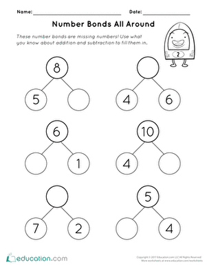 addition worksheet number bonds to