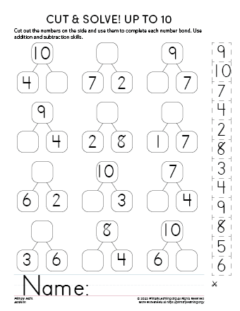 addition worksheet numbers 1 10