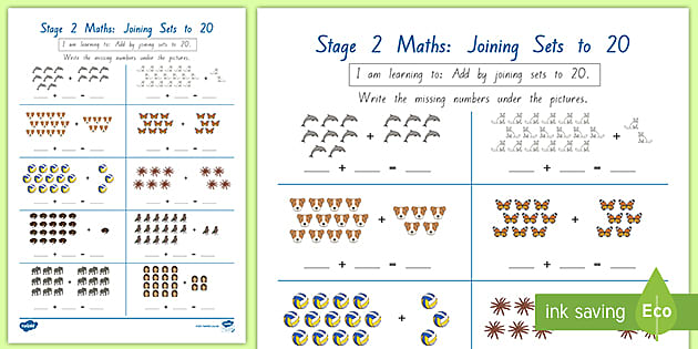 New Zealand Maths Stage 2 Joining sets to 20 Worksheet
