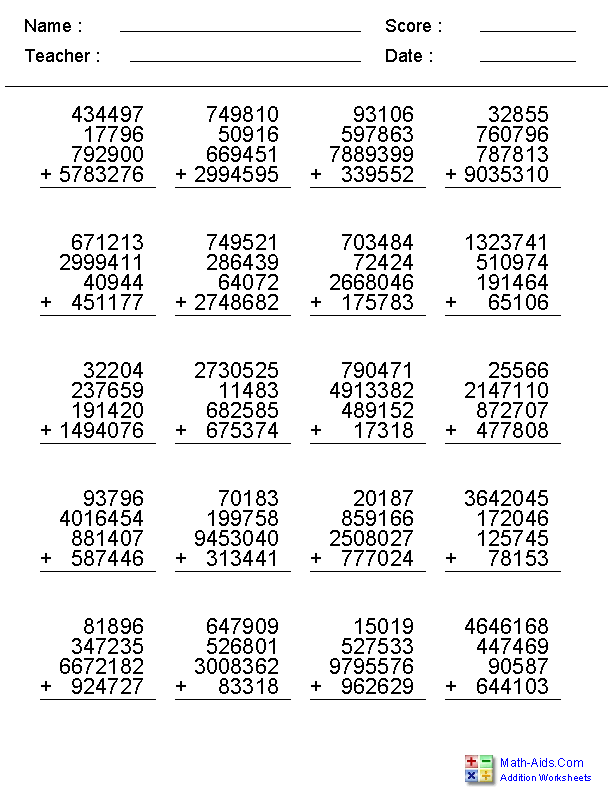 Addition Worksheets | Dynamically Created Addition Worksheets
