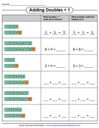 Doubles Plus 1 - Addition Worksheets