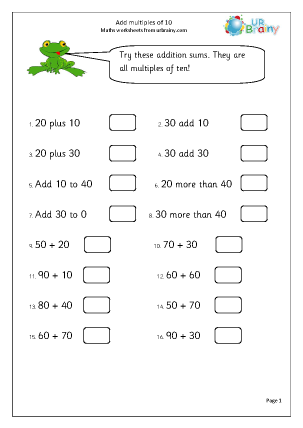 Add multiples of 10 - Addition Year 2 (aged 6-7) by URBrainy.com