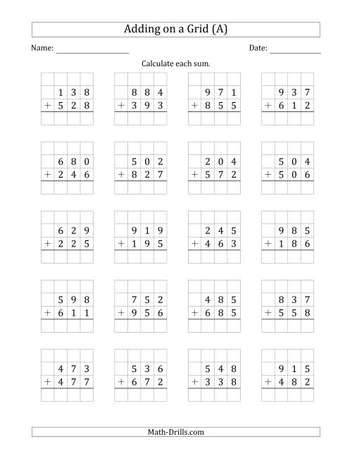 Adding 3-Digit Plus 3-Digit Numbers on a Grid (A)