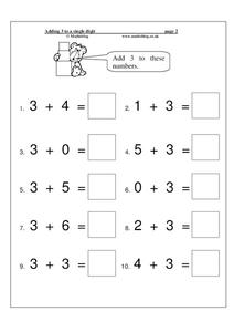 Adding 3 to a Single Digit Worksheet for 1st - 2nd Grade | Lesson ...