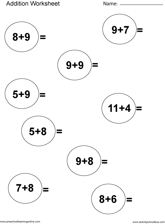 addition worksheet printable for 1st