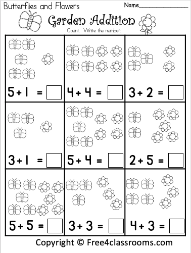 Free Butterfly Garden Picture Addition Worksheets - Free ...