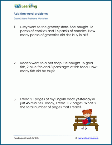Grade 2 Addition word problem Worksheets (1-3 digits) | Worsheets library
