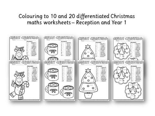 Colour by adding to 10 and 20 Maths Christmas number worksheets ...