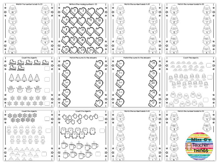 Winter Maths worksheets : counting objects and basic addition ...