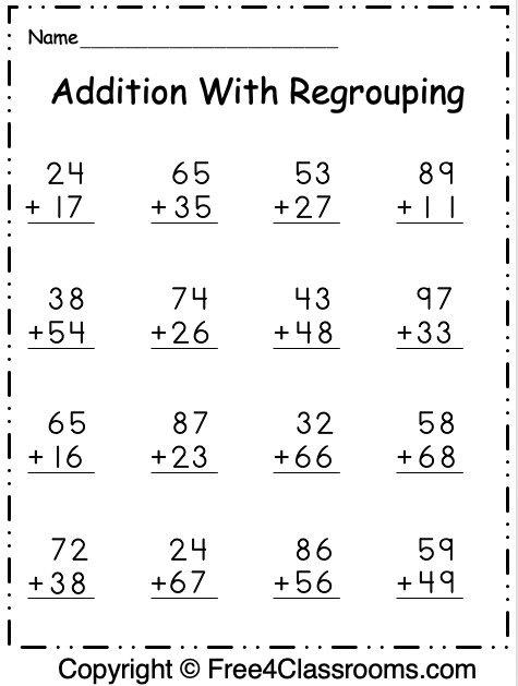 addition worksheet regrouping 2 digit