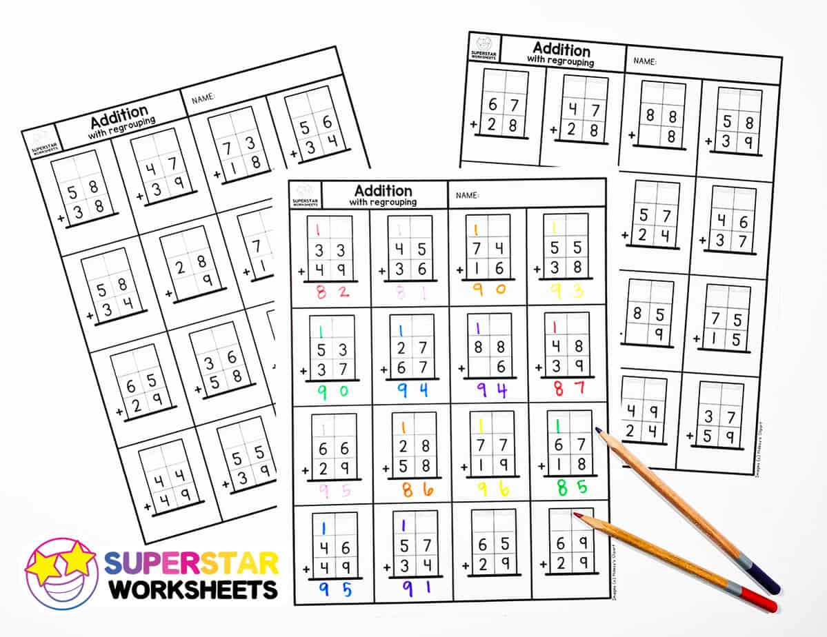 addition worksheet regrouping 2