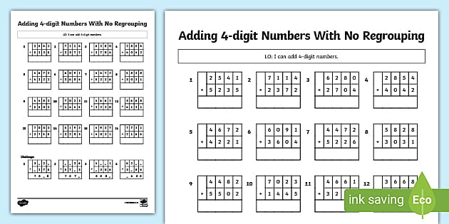 addition worksheet regrouping 4