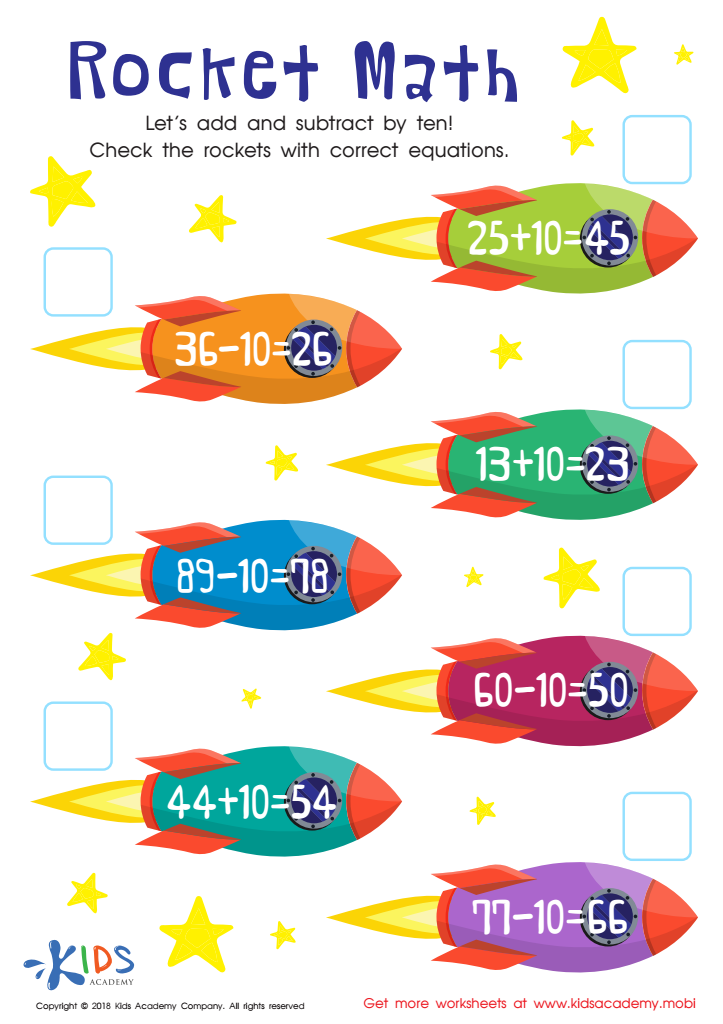Rocket Math Worksheet: Free Printable PDF for Kids