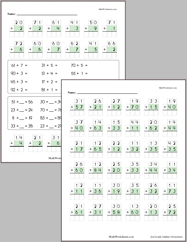 Addition Worksheets for 2nd Graders - Free with No Login ...
