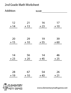 addition worksheet second grade