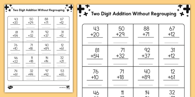 Second Grade Two Digit Addition Without Regrouping Activity Sheet