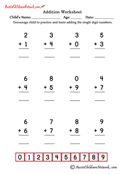 Single Digit Simple Addition Worksheets - Aussie Childcare Network