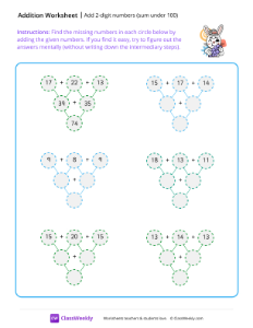 Add 2-digit numbers (sum under 100) - Bunny | Worksheet ...