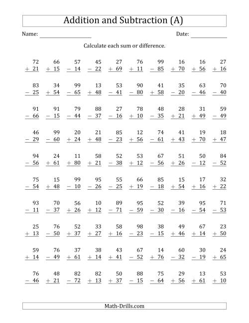 addition worksheet sums to 100