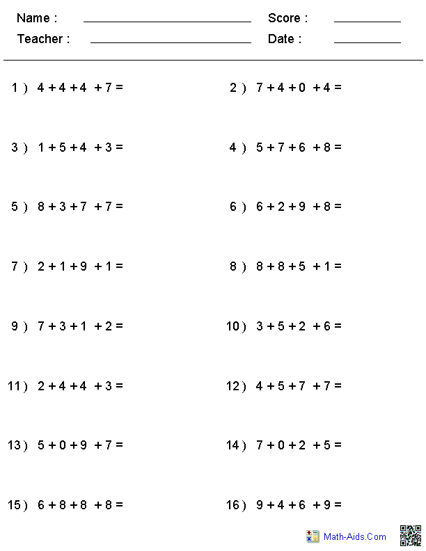 Addition Worksheets | Dynamically Created Addition Worksheets