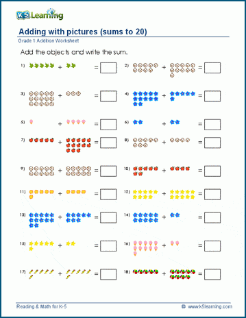 addition worksheet sums up to 20