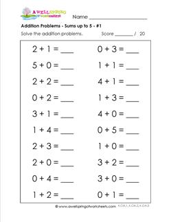 addition worksheet sums up to