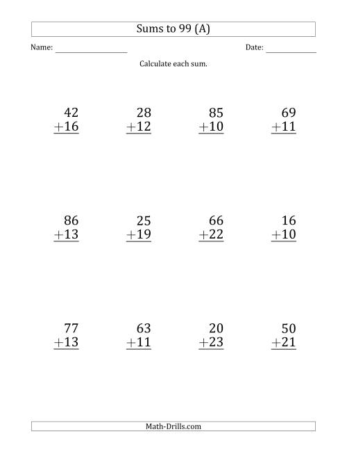addition worksheet sums up to