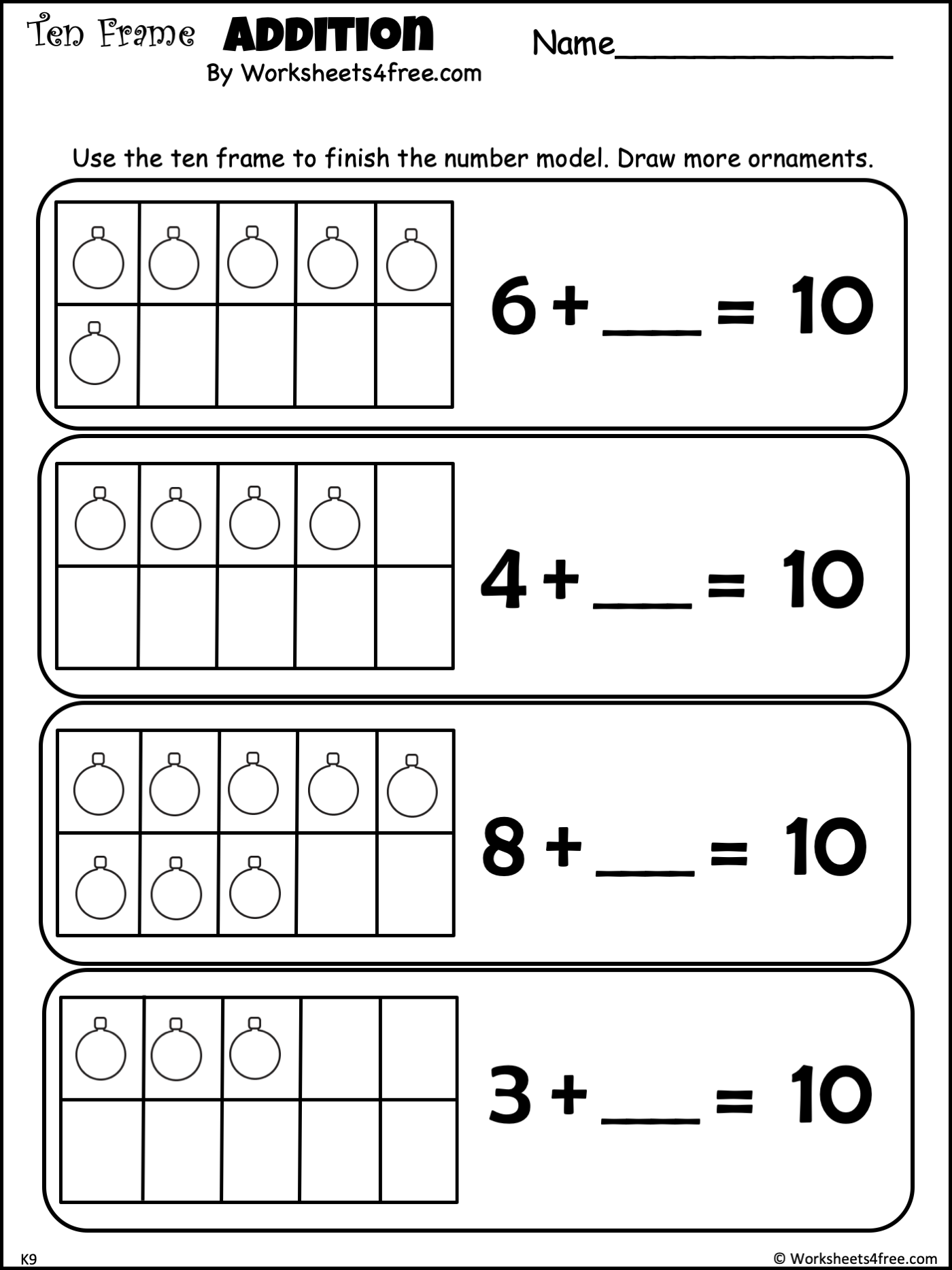 Free Addition To 10 - Ten Frames Worksheet - Worksheets4Free