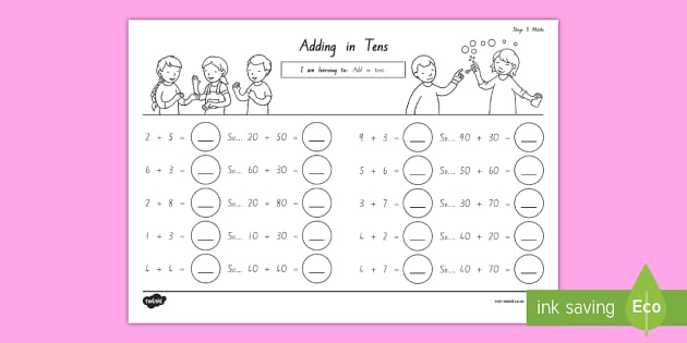 Stage 4 Maths Adding in Tens Worksheet (teacher made)