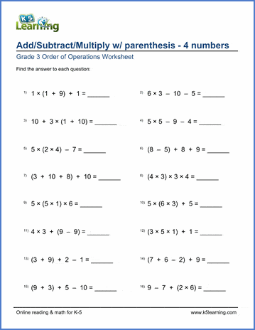 Grade 3 Order of Operations Worksheets - free and printable | Worsheets library...