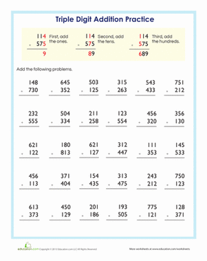 Addition Practice: Triple Digits | Interactive Worksheet ...