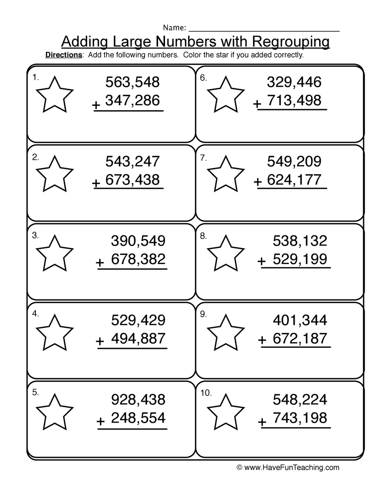 Adding Hundred Thousands Regrouping Worksheet  