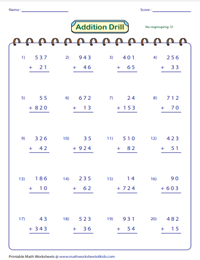 Three-Digit Addition Worksheets