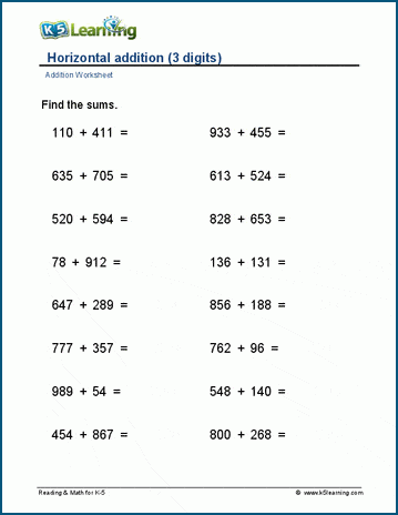 3-digit plus 3-digit worksheets | Worsheets library