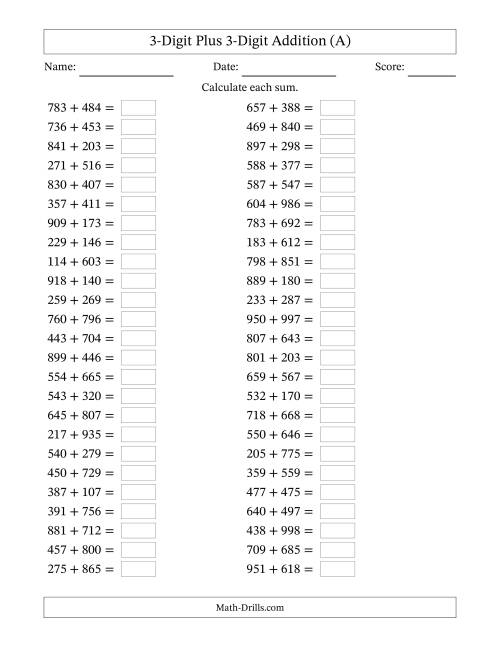 addition worksheet three digit