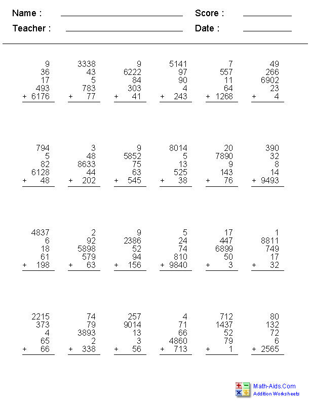 Addition Worksheets | Dynamically Created Addition Worksheets
