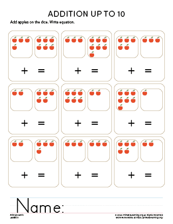 addition worksheet to 10 for kindergarten