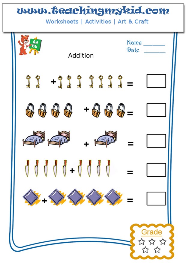 addition worksheet to 10 for kindergarten