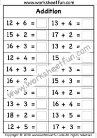 addition worksheet to 18