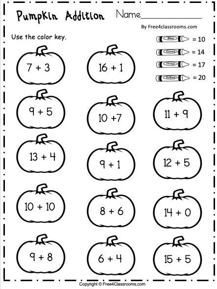 Free Addition Worksheet Up to 20 - Free Worksheets - Free4Classrooms