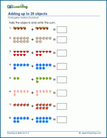 addition worksheet to 20 with