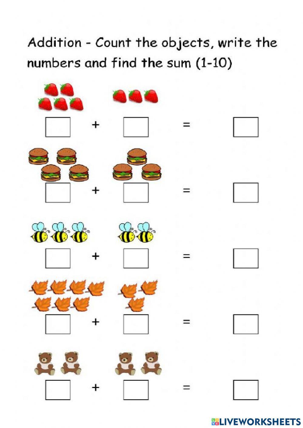 addition worksheet to the sum of 10