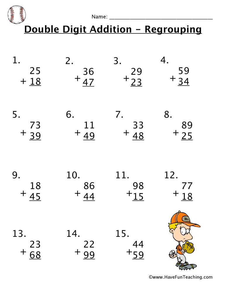 addition worksheet two digit with regrouping