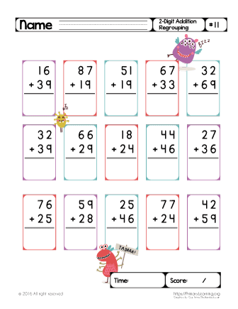 addition worksheet two digit with regrouping