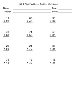 1 Or 2 Digit 2 Addends Addition Worksheets | All Kids Network