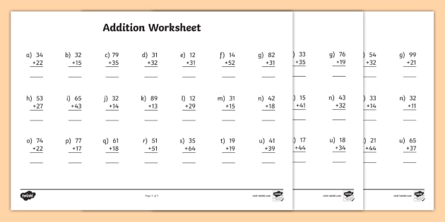 2 Digit Number Addition Worksheets (teacher made) - Twinkl